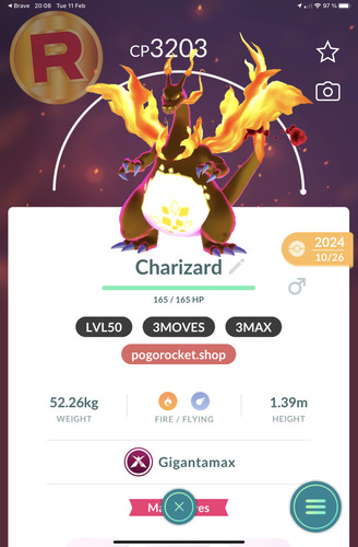 Gmax charizard lvl50 3moves - gmax,
